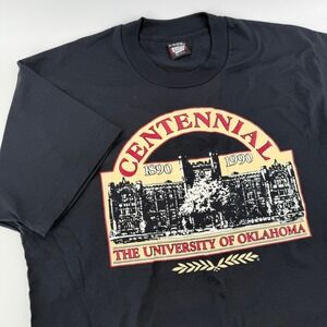 Vintage University of Oklahoma Centennial T Shirt XL Made USA 1990 Black